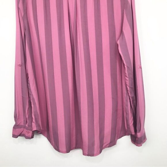 A.N.A. Pink Striped Button Up Lightweight Roll tab Long Sleeve Blouse- NEW - Picture 8 of 13